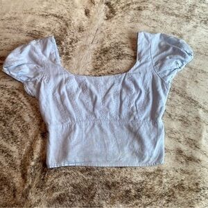 Women’s Light Baby Blue Urban Outfitters Linen Crop Top Blouse Shirt Size Medium
